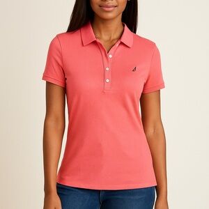 Nautica Women’s Pink Fitted Polo Top M